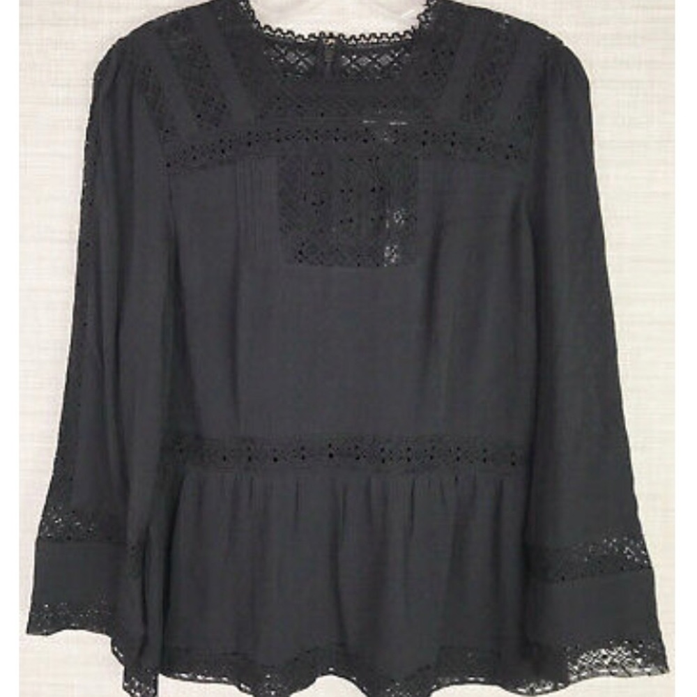 JCrew Black long sleeve peplum top w/ lace detail